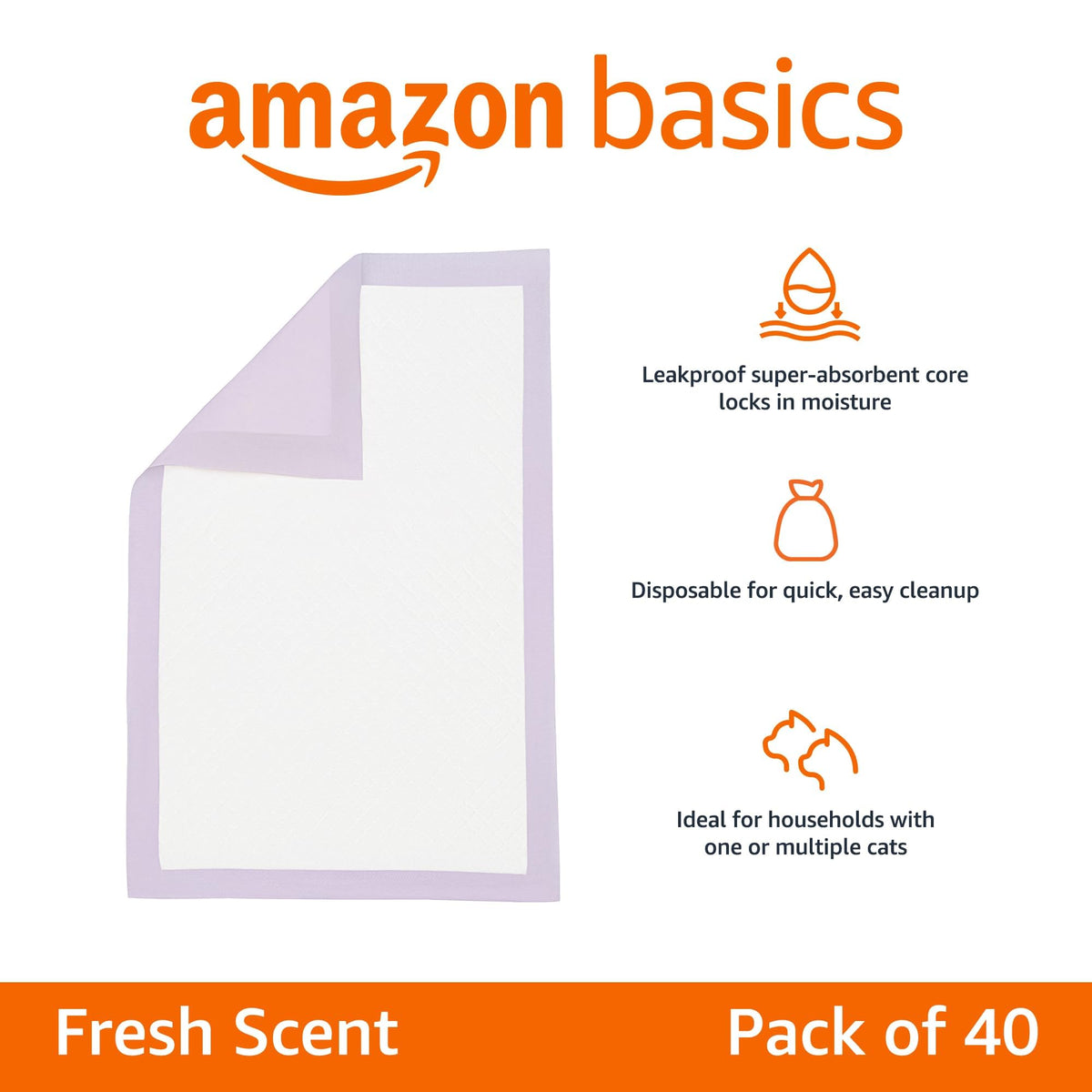 Amazon Basics Cat Pad Refills - Fresh Scent, Pack of 40