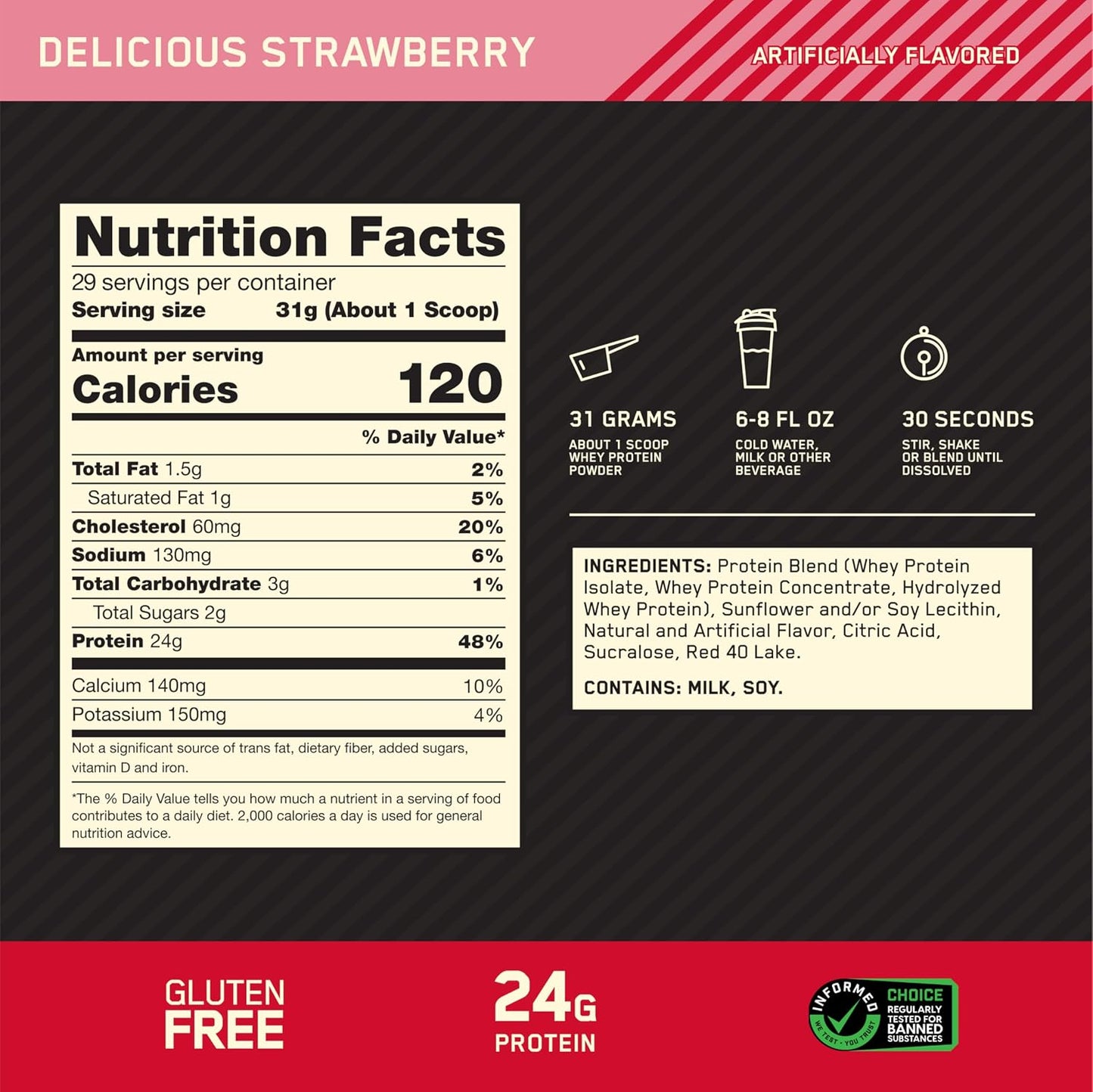Optimum Nutrition Gold Standard 100% Whey Protein Powder – Delicious Strawberry, 10 Pound