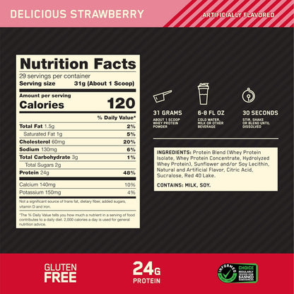 Optimum Nutrition Gold Standard 100% Whey Protein Powder – Delicious Strawberry, 10 Pound