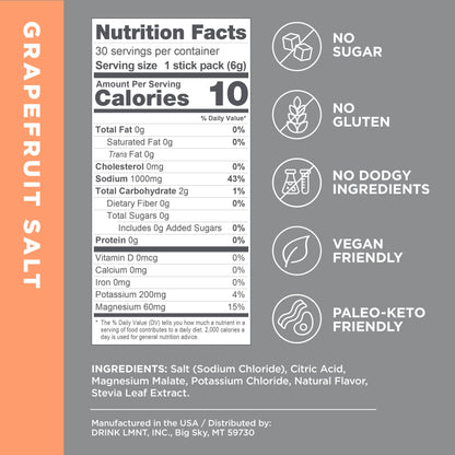 LMNT Zero Sugar Electrolytes - Grapefruit Salt | Drink Mix | 30 Count-UPStoxs